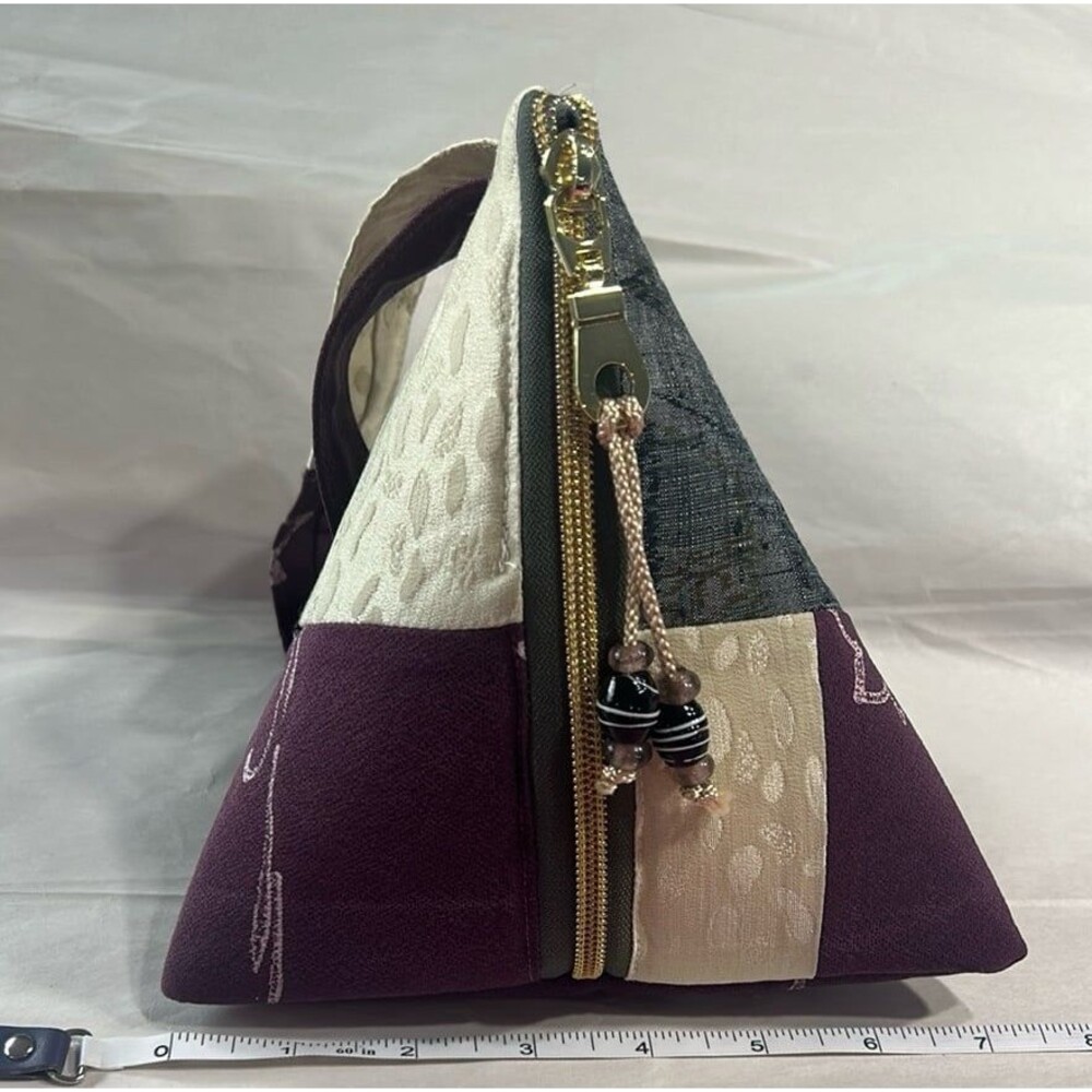 Cream and Purple Triangular shape wristlet / handbag